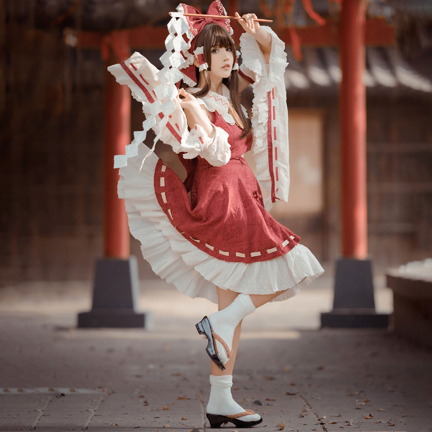 博麗霊夢 コスプレ アニメ ハロウィン レディース ロリータ 巫女