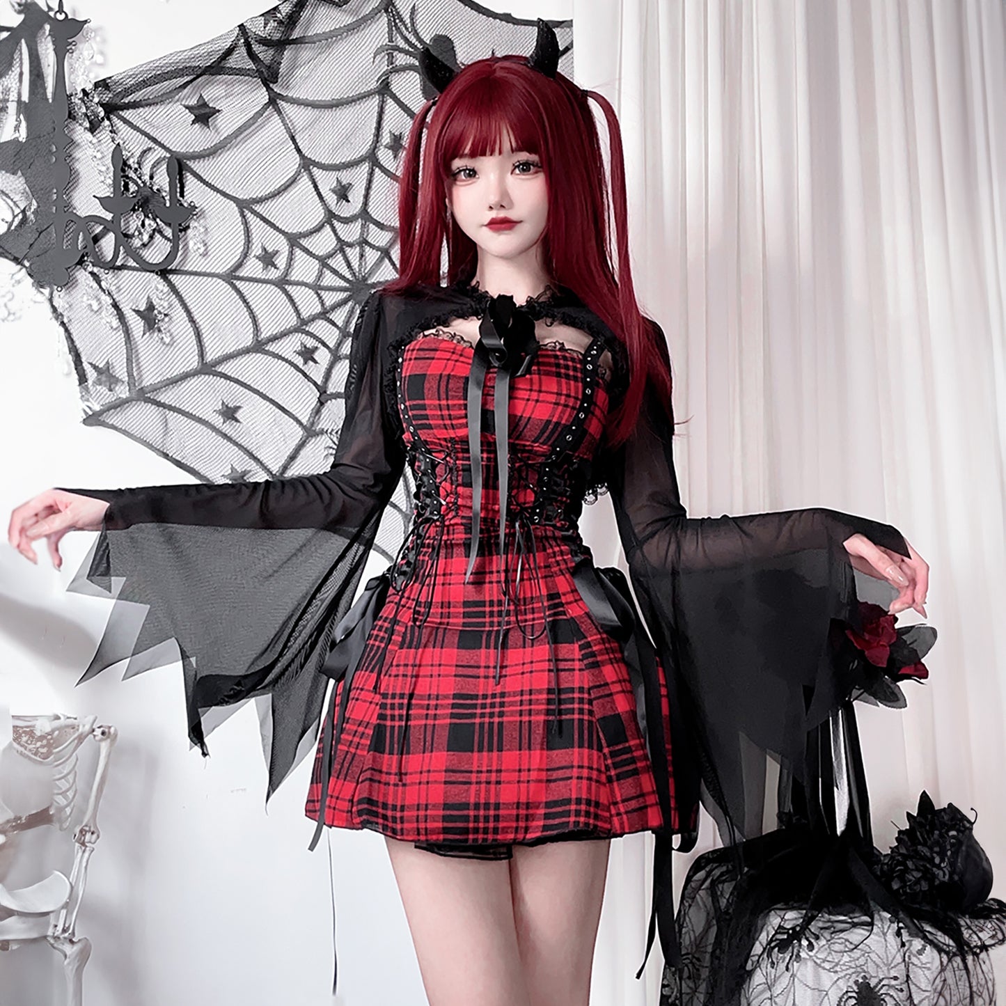 ゴシック ワンピース コスプレ コスチューム チェック柄 ゴスロリ