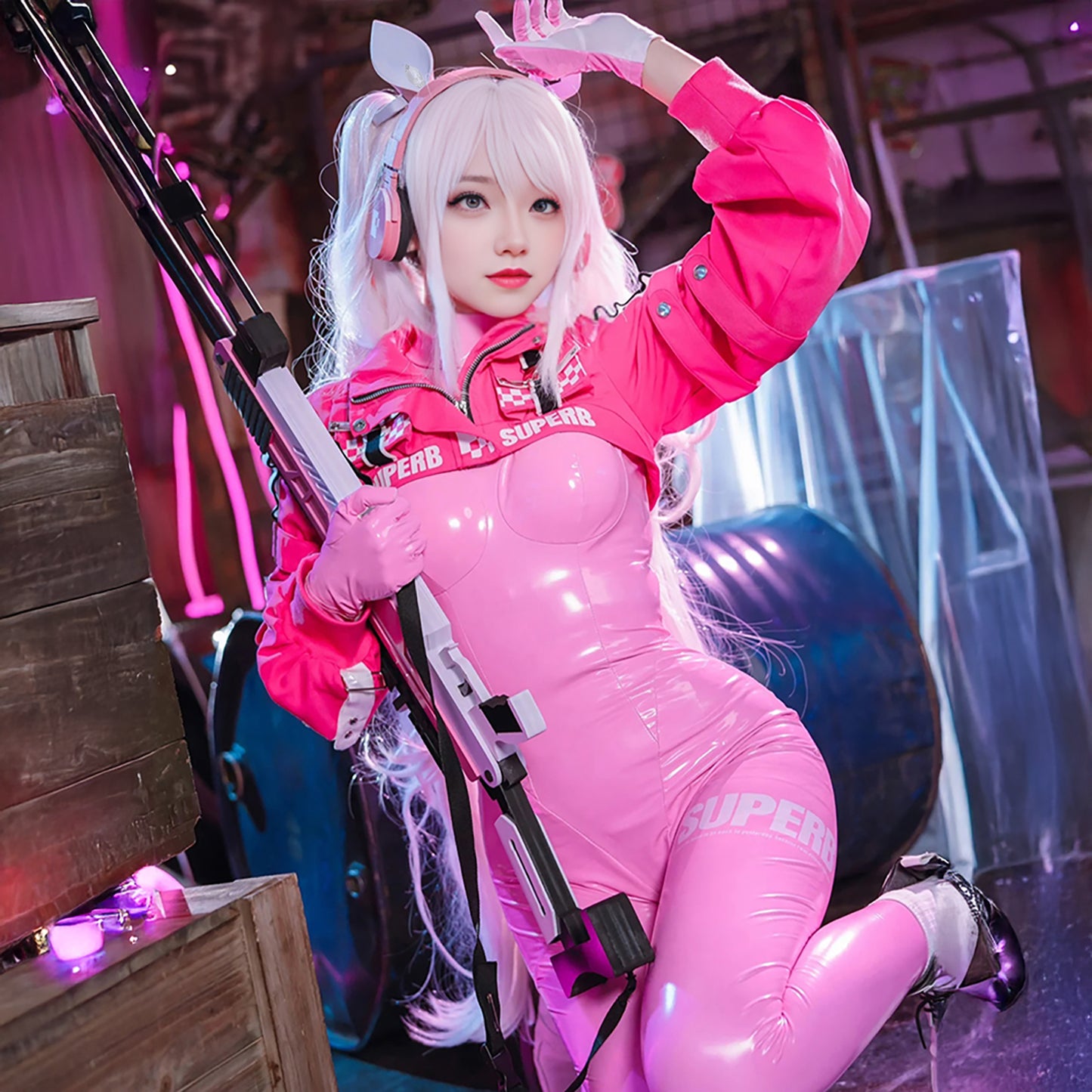 勝利の女神 NIKKE アリス コスプレ ボディースーツ ピンク 大人用 コスチューム 即納 高品質