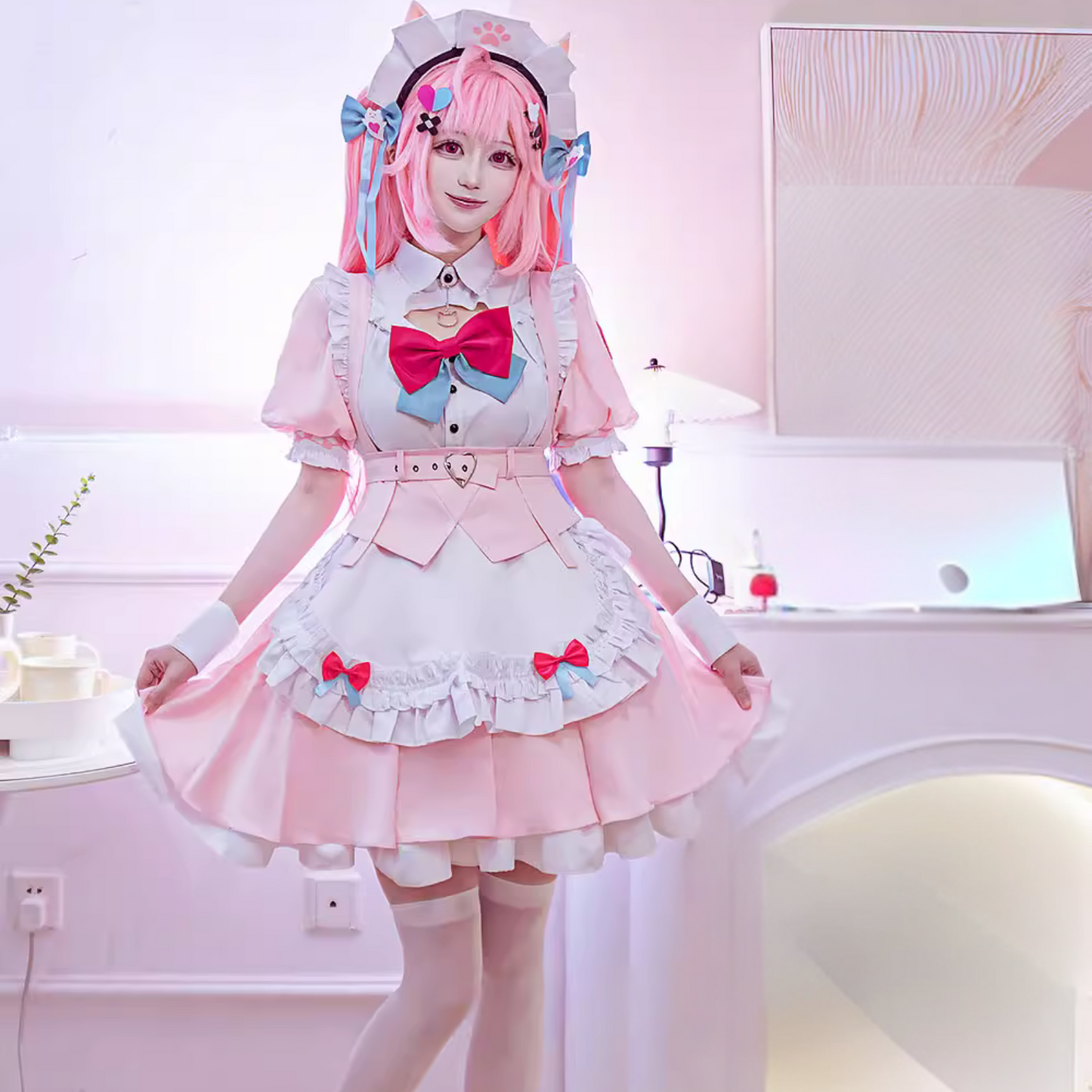 結城さくな VTuber メイドコスプレ衣装+小物セット ハロウィン レディース 大人用 即納