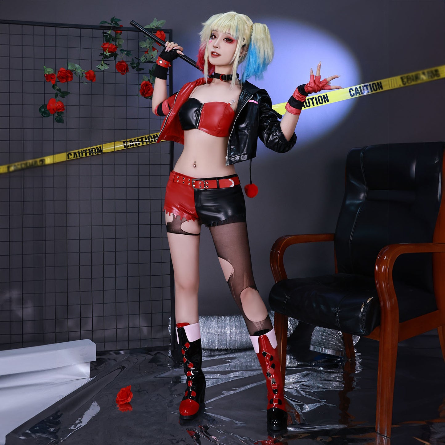 ウィッグ付き 異世界スーサイドスクワッド ハーレイクイン コスプレ ハロウィン ロック ゴシック パンク