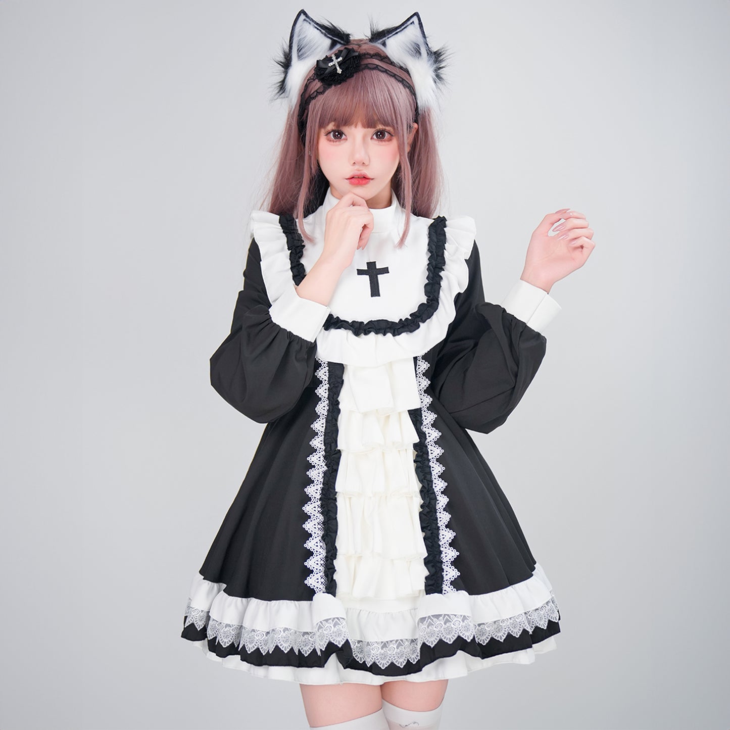 ハロウィン コスプレ 仮装 レディース シスター 眼帯 メイド 黒 水色