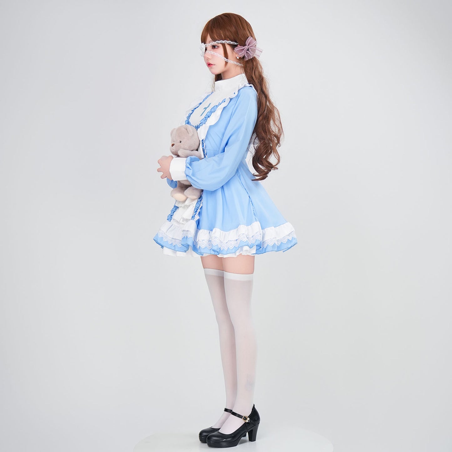 ハロウィン コスプレ 仮装 レディース シスター 眼帯 メイド 黒 水色
