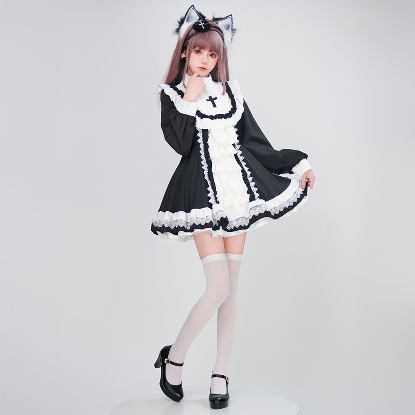 ハロウィン コスプレ 仮装 レディース シスター 眼帯 メイド 黒 水色