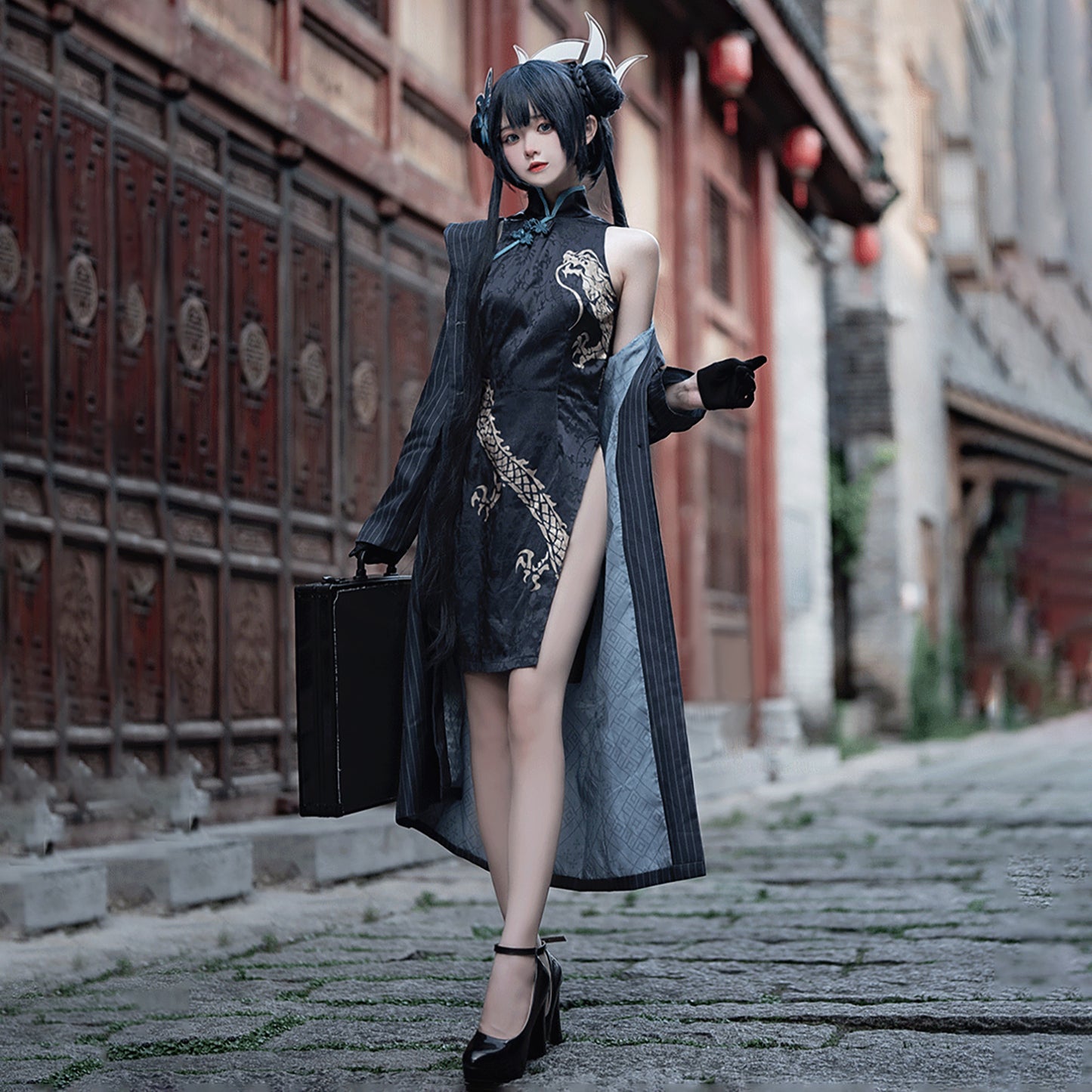 ブルーアーカイブ 竜華キサキ コスプレ衣装セット チャイナドレス ロングジャケット コスチューム