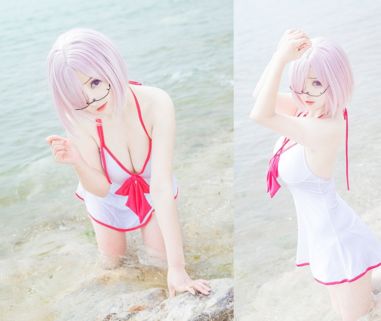 ウィッグ付☆ Fate Grand Order FGO マシュ・キリエライト 風 白 水着 ワンピース 衣装