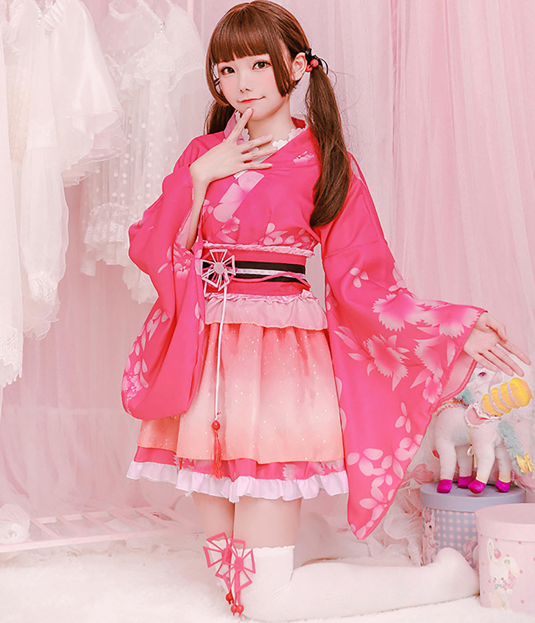 浴衣 和風 ミニスカ コスプレ 衣装 ピンク