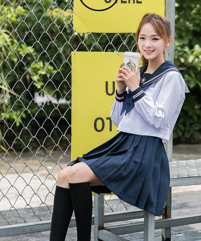 セーラー服 制服 長袖 コスチューム 衣装 (ホワイト)
