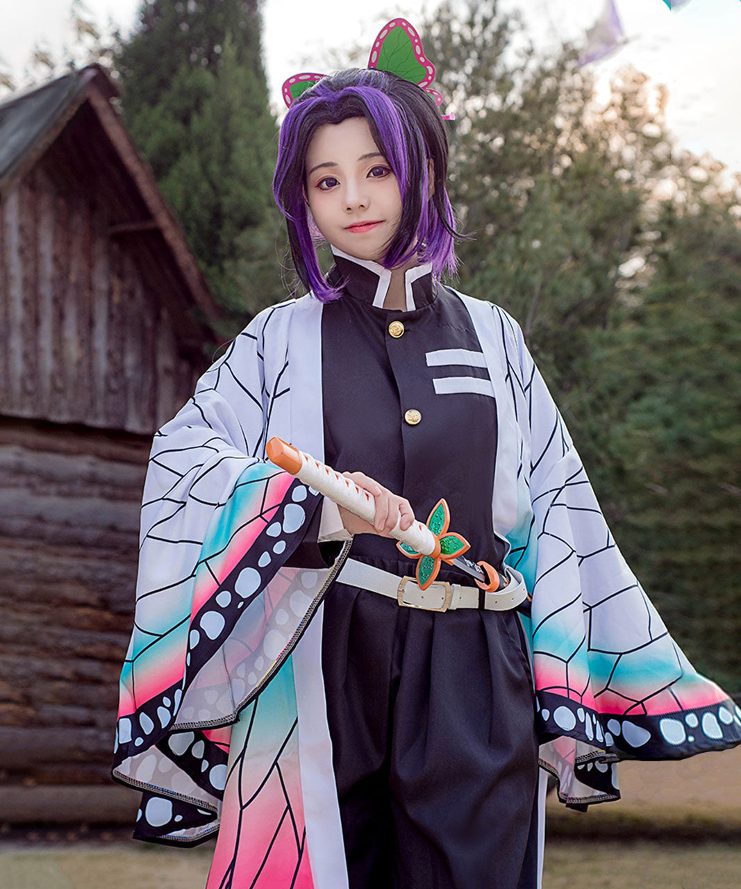ウィッグ付★ 鬼滅の刃 胡蝶しのぶ コスプレ 衣装 鬼殺隊