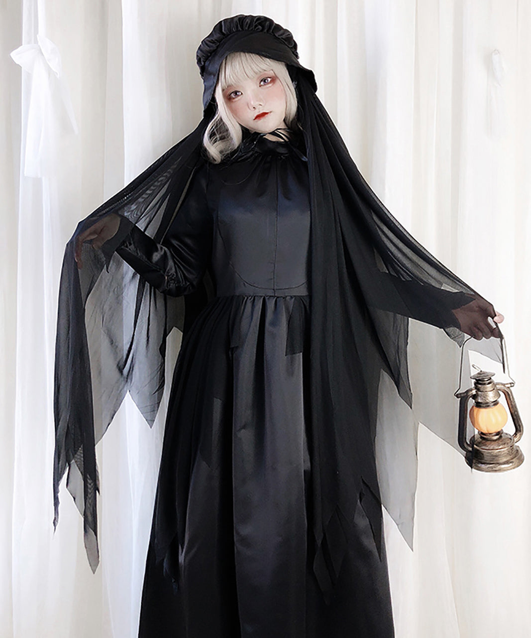 ハロウィン コスプレ ワンピース ゴシック ロング丈 暗黒 ブラック