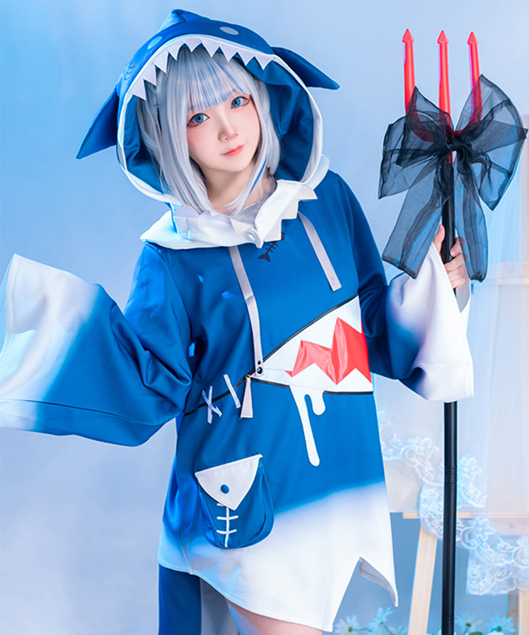 サメちゃん Gawr Gura がうる・ぐら ホロライブ VTuber ウィッグ付き セット コスプレ コスチューム 衣装 レディース 人気 コミケ