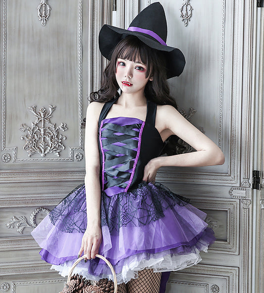 ハロウィン 魔女 コスプレ 衣装 パープル ワンピース レディース