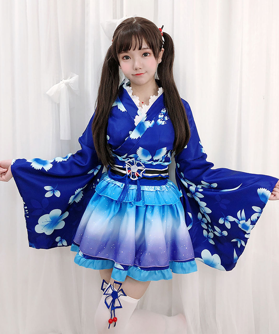浴衣 和風 ミニスカ コスプレ 衣装 ブルー 夏 コスチューム お祭り