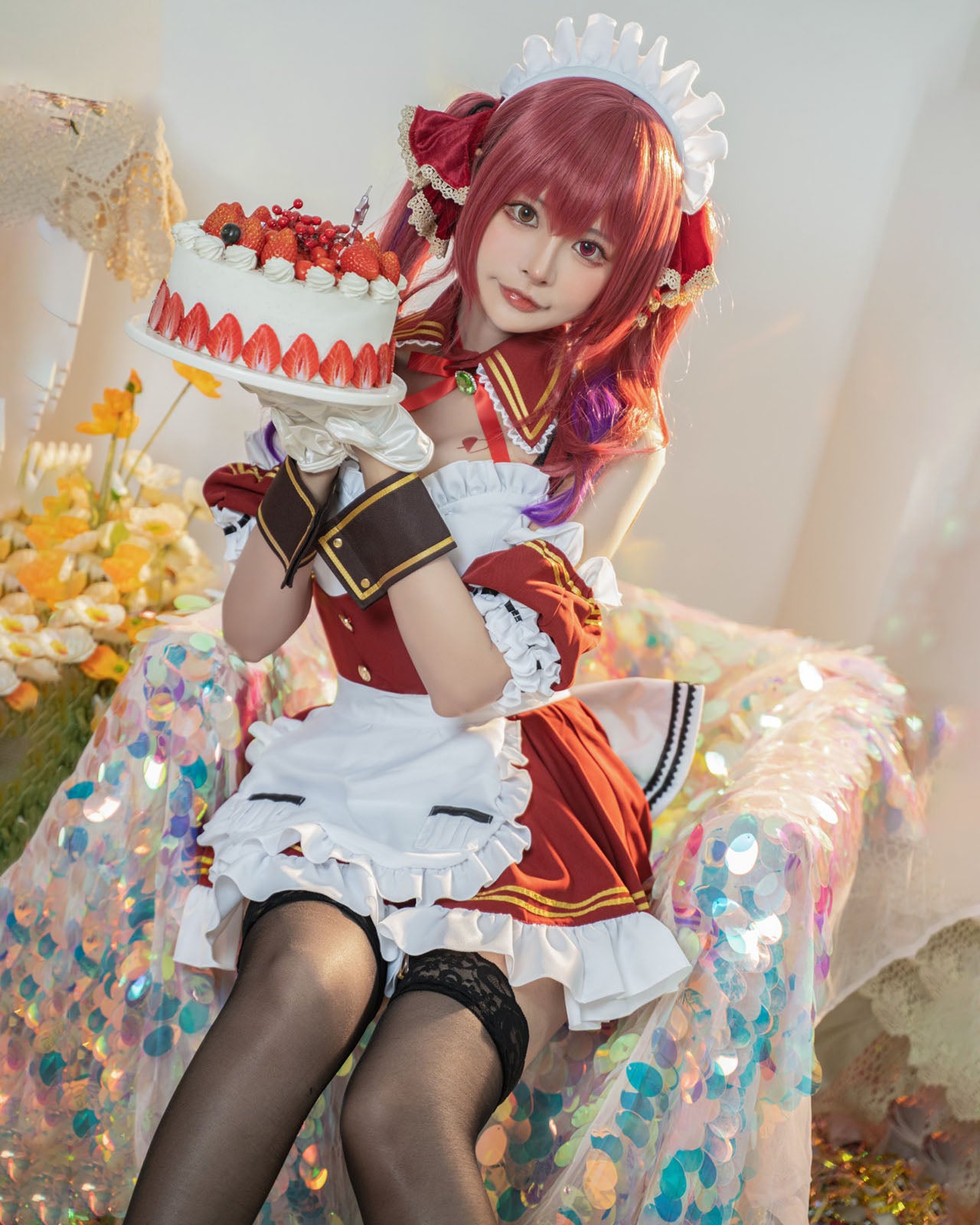 ホロライブ 宝鐘マリン メイド服 コスチューム 赤