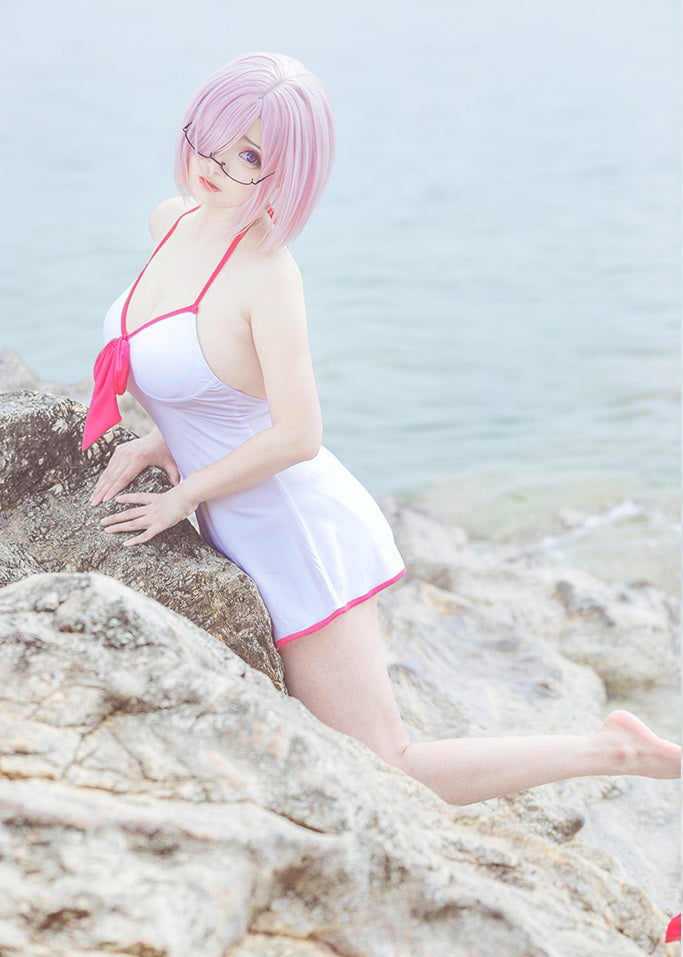 ウィッグ付☆ Fate Grand Order FGO マシュ・キリエライト 風 白 水着 ワンピース 衣装