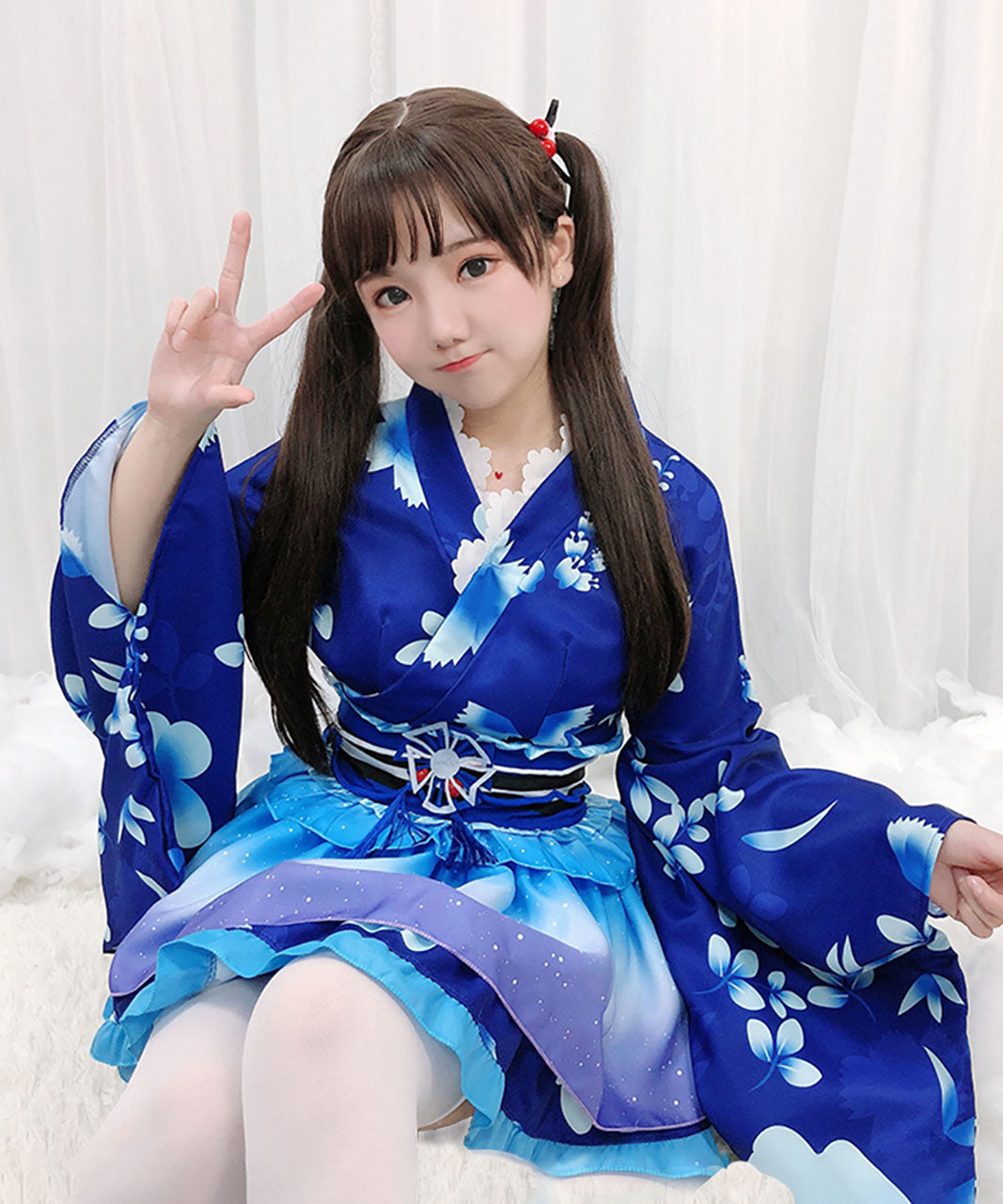 浴衣 和風 ミニスカ コスプレ 衣装 ブルー 夏 コスチューム お祭り