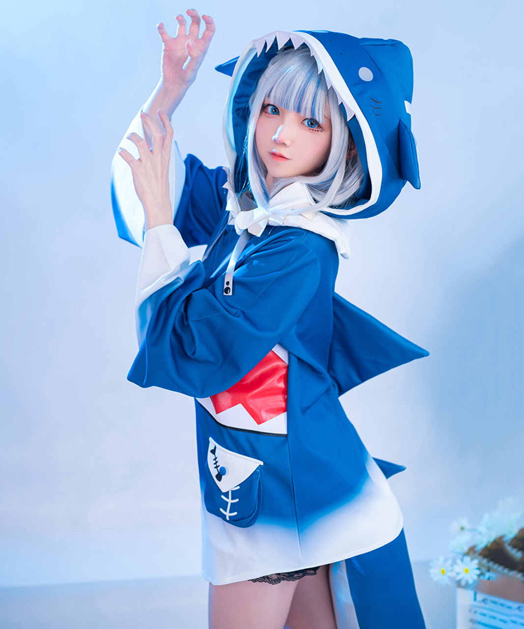 サメちゃん Gawr Gura がうる・ぐら ホロライブ VTuber ウィッグ付き セット コスプレ コスチューム 衣装 レディース 人気
