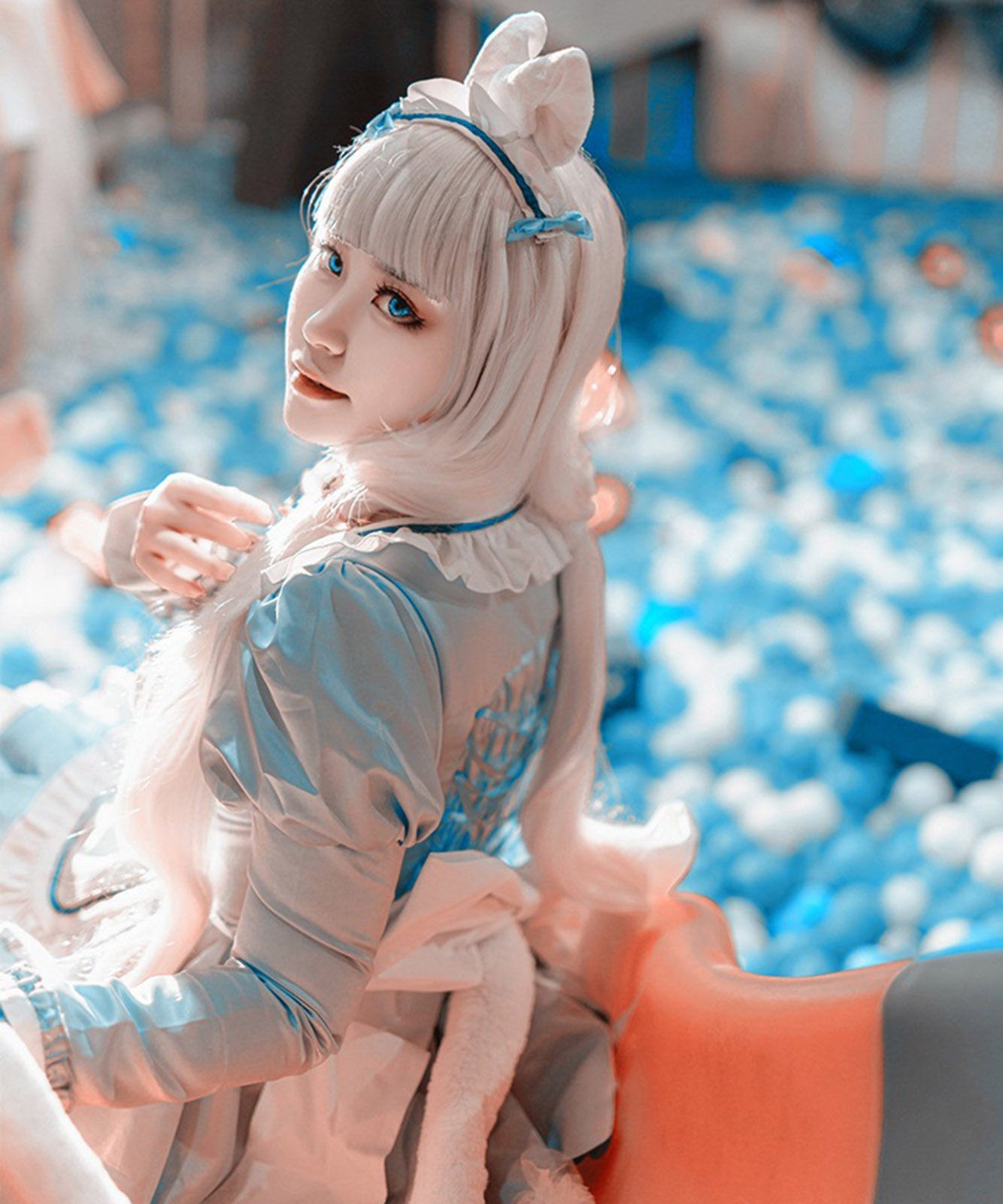 ネコぱら バニラ コスプレ フィギュア 長袖 メイド服 水色