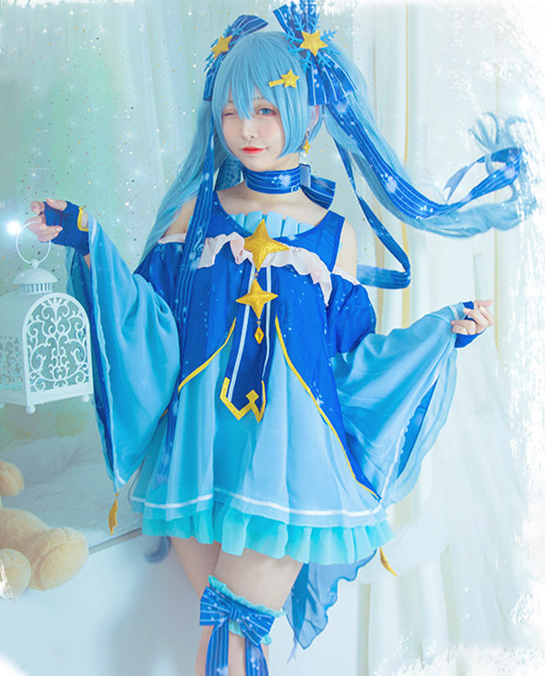 初音ミク コスプレ set ウィッグ 衣装 ボカロ ブルーロング アニメ