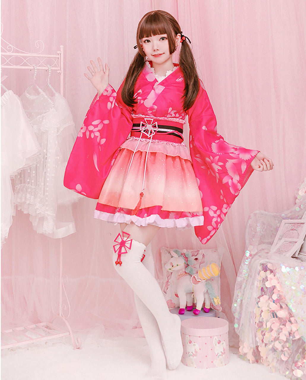 浴衣 和風 ミニスカ コスプレ 衣装 ピンク