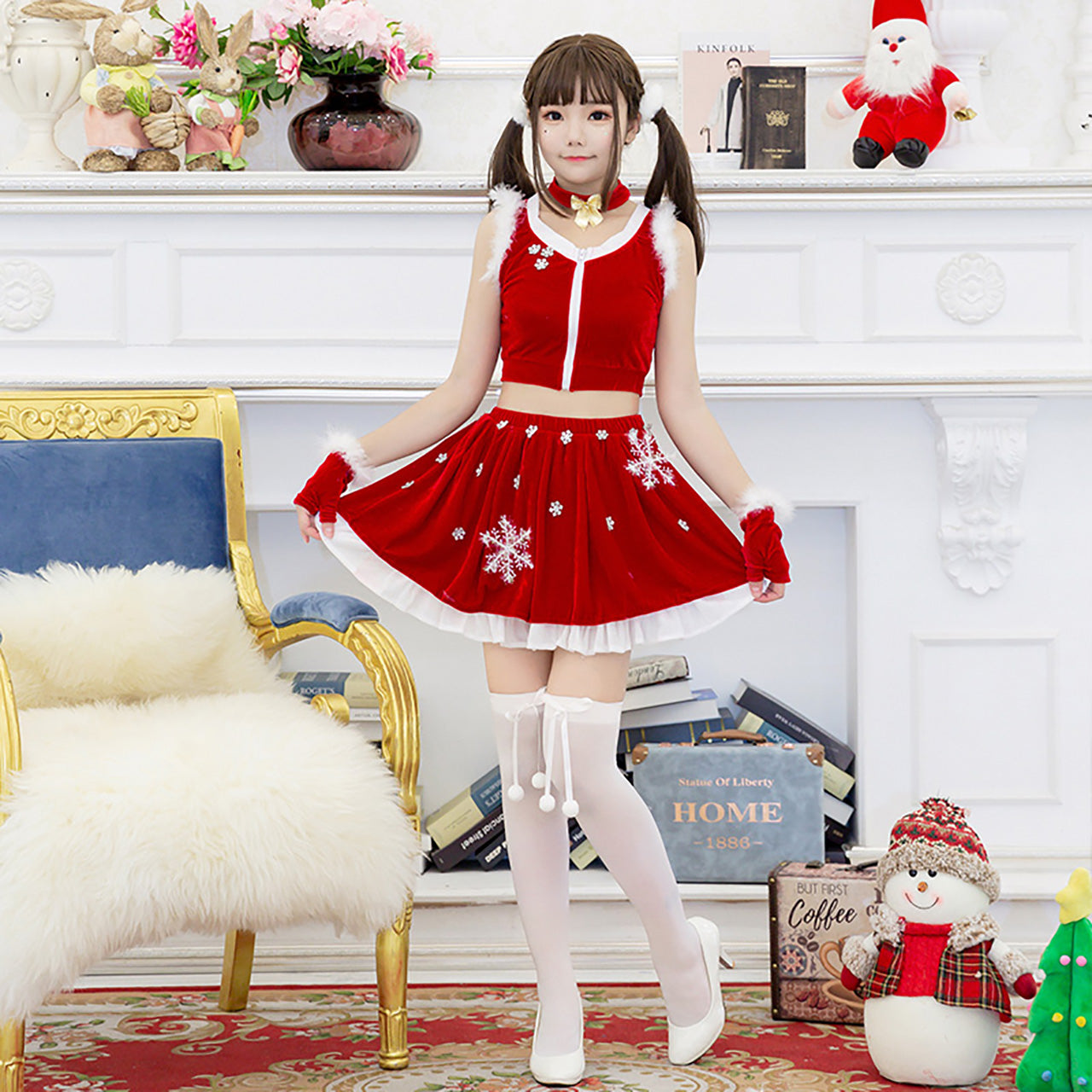 サンタ コスプレ クリスマス サンタ服 ロリータ 大人 レディース 結晶 ノースリーブ