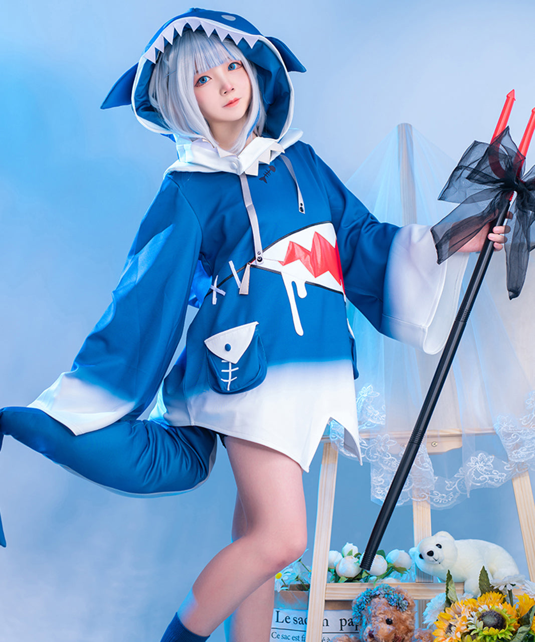 サメちゃん Gawr Gura がうる・ぐら ホロライブ VTuber ウィッグ付き セット コスプレ コスチューム 衣装 レディース 人気 コミケ