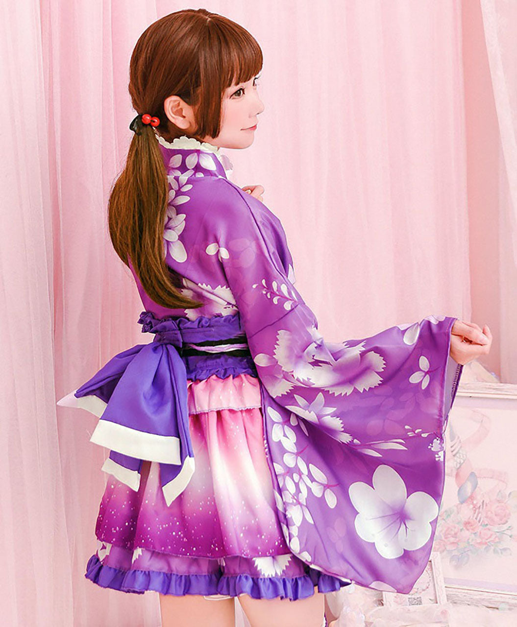 浴衣 和風 ミニスカ コスプレ 衣装 パープル
