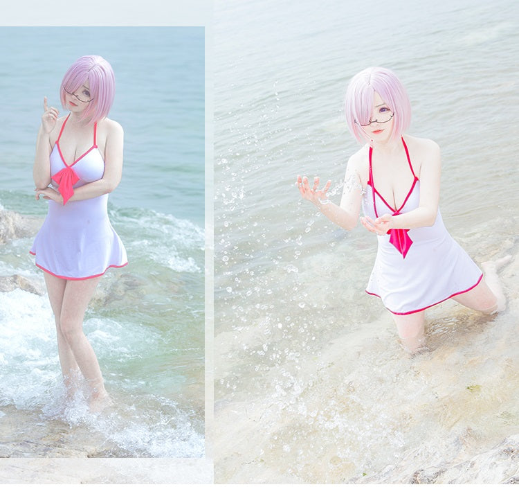 ウィッグ付☆ Fate Grand Order FGO マシュ・キリエライト 風 白 水着 ワンピース 衣装