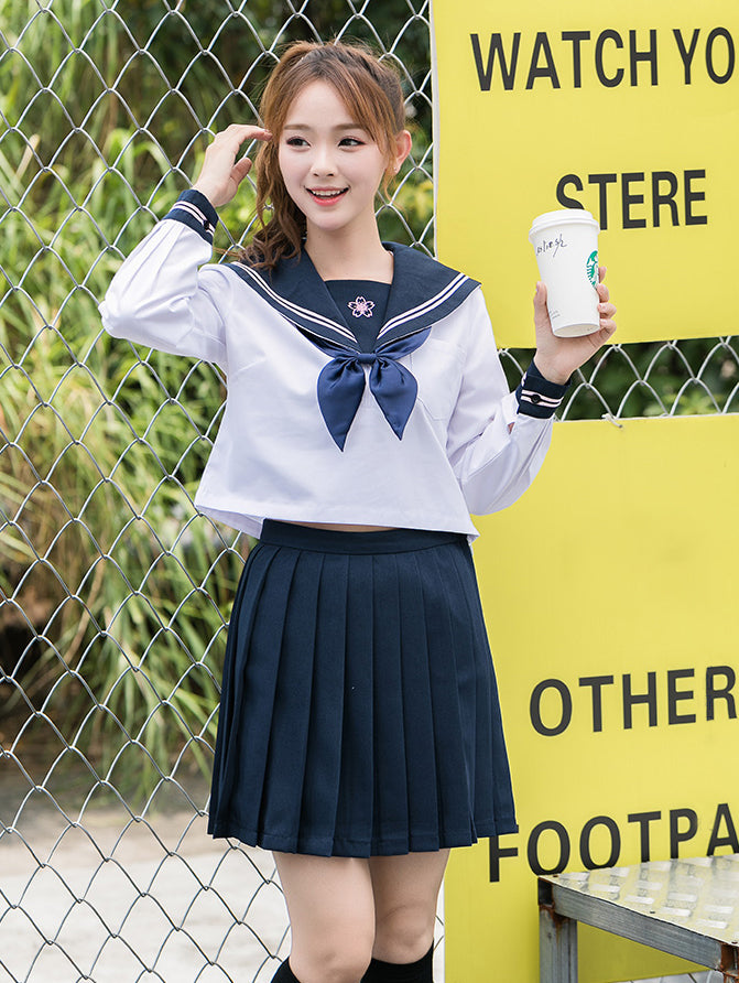 セーラー服 制服 長袖 コスチューム 衣装 (ホワイト)