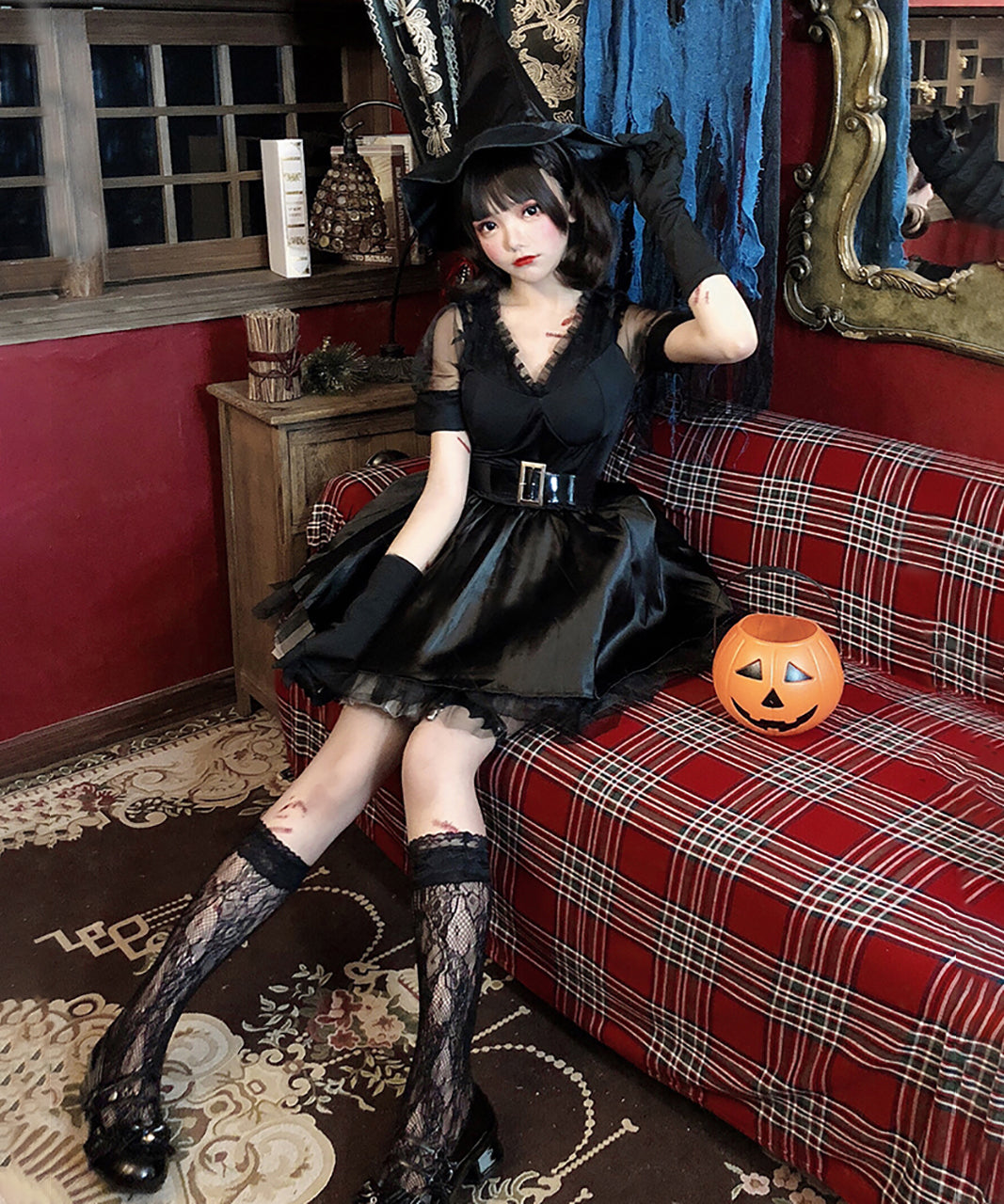 魔女 ウィッチ ワンピース  コスチューム 小悪魔 帽子 コスプレ  ハロウィン 仮装