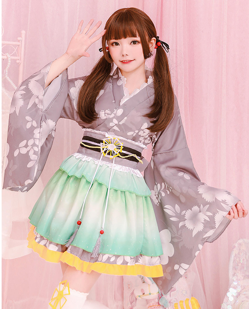 浴衣 和風 ミニスカ コスプレ 衣装 グリーン