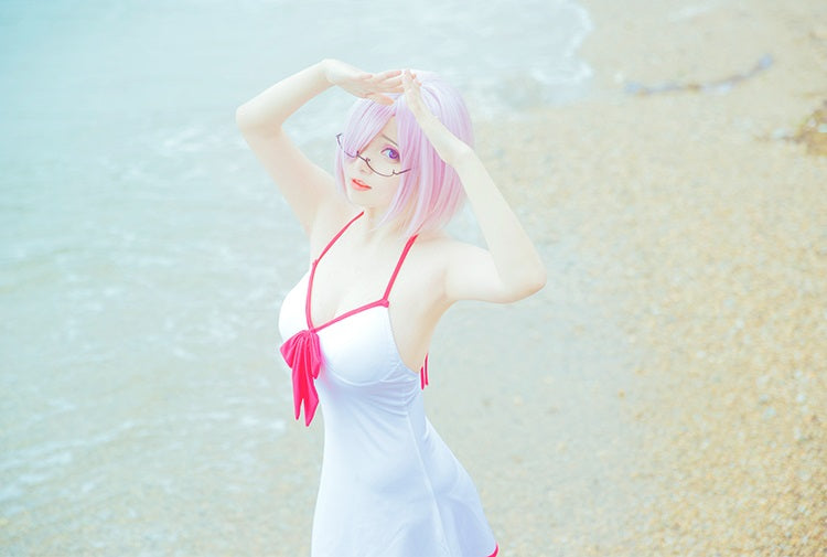 ウィッグ付☆ Fate Grand Order FGO マシュ・キリエライト 風 白 水着 ワンピース 衣装