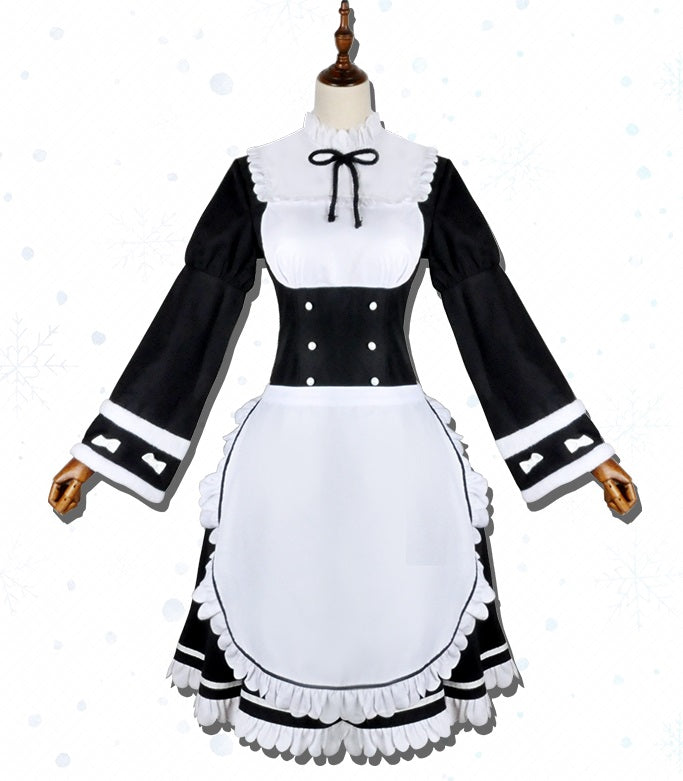 リゼロ Re:ゼロから始める異世界生活 レム・ラム メイド服 衣装 長袖 ウィッグ付き★