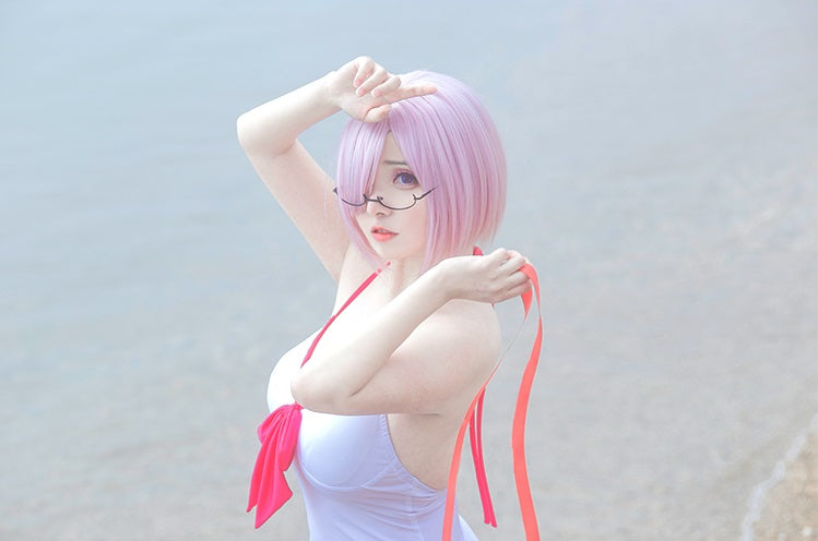 ウィッグ付☆ Fate Grand Order FGO マシュ・キリエライト 風 白 水着 ワンピース 衣装