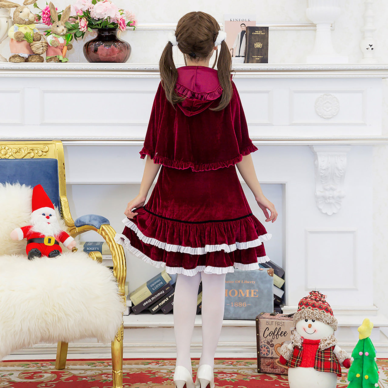 ケープ付き ロリータ ワンピース レッド