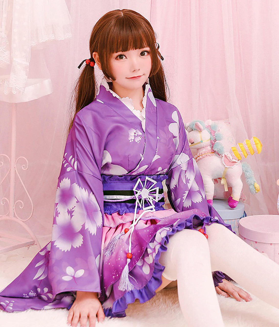 浴衣 和風 ミニスカ コスプレ 衣装 パープル