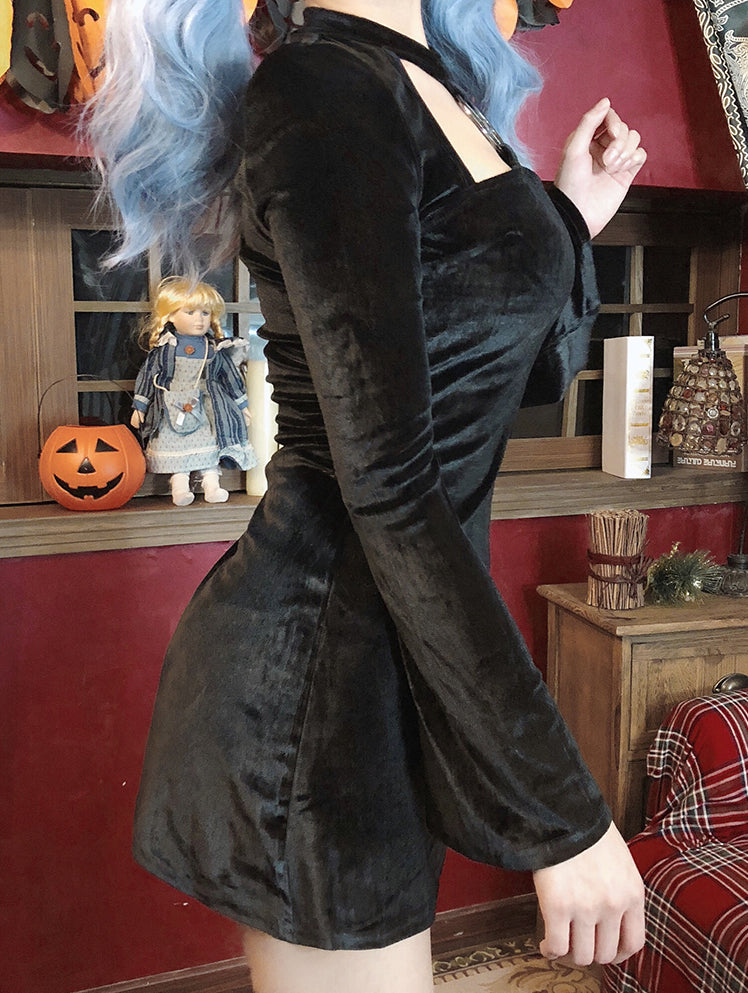 コウモリ 吸血鬼 ゴシック 風 六芒星 セクシーワンピース コスプレ ハロウィン 衣装