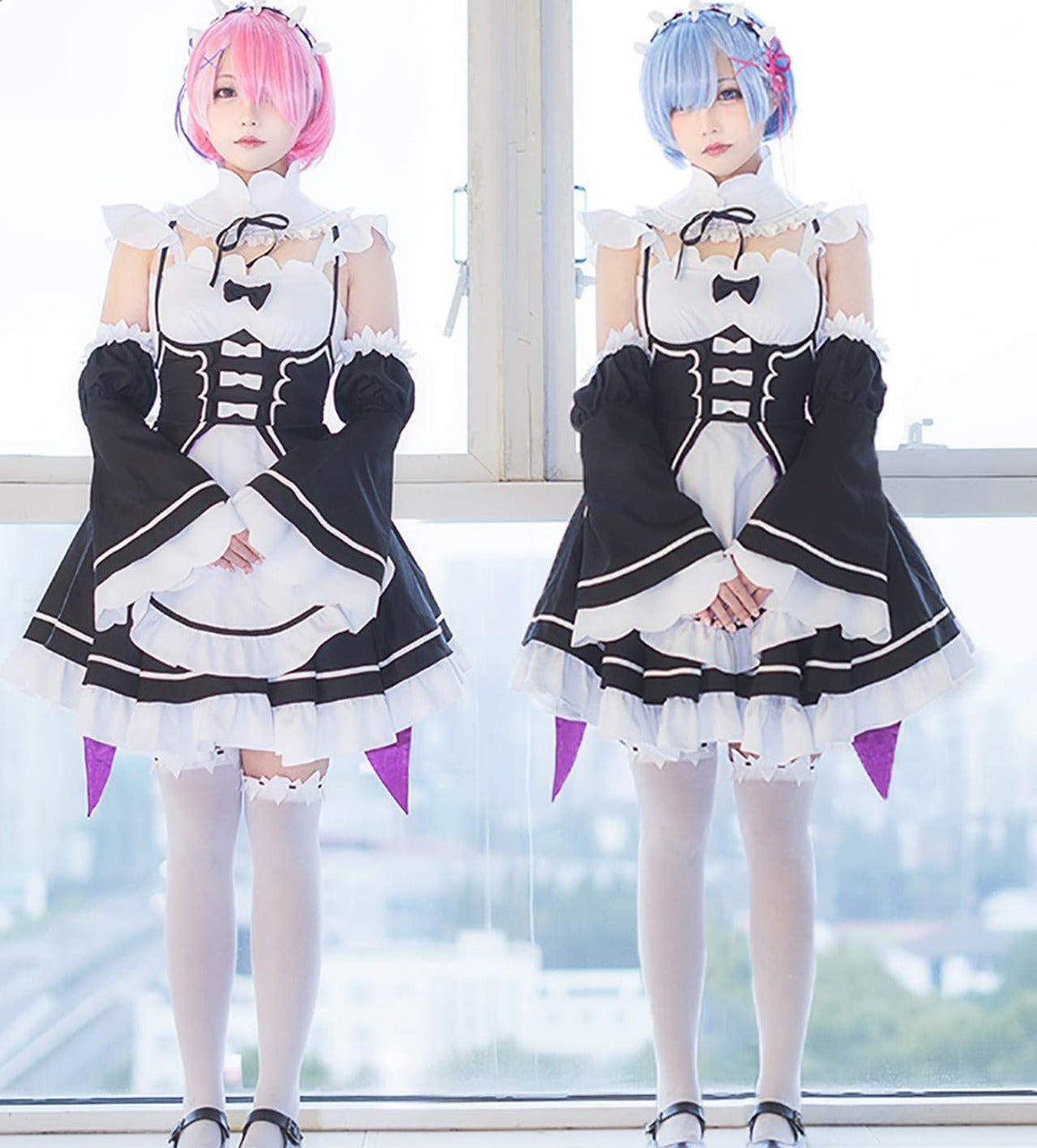 Re:ゼロから始める異世界生活 レム ラム メイド服 ウィッグ付き リゼロ コスプレ 衣装 コスチューム レディース アニメ キャラ 男 ハロウィン 仮装