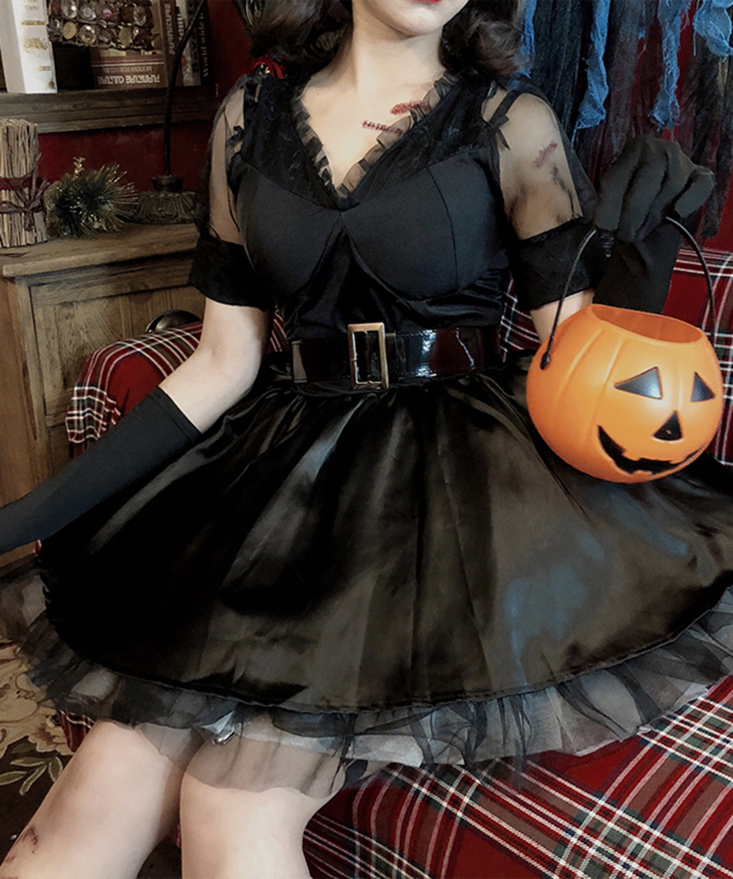 シースルースリーブ 魔女 ワンピース コスプレ 生地・装飾 Mサイズ