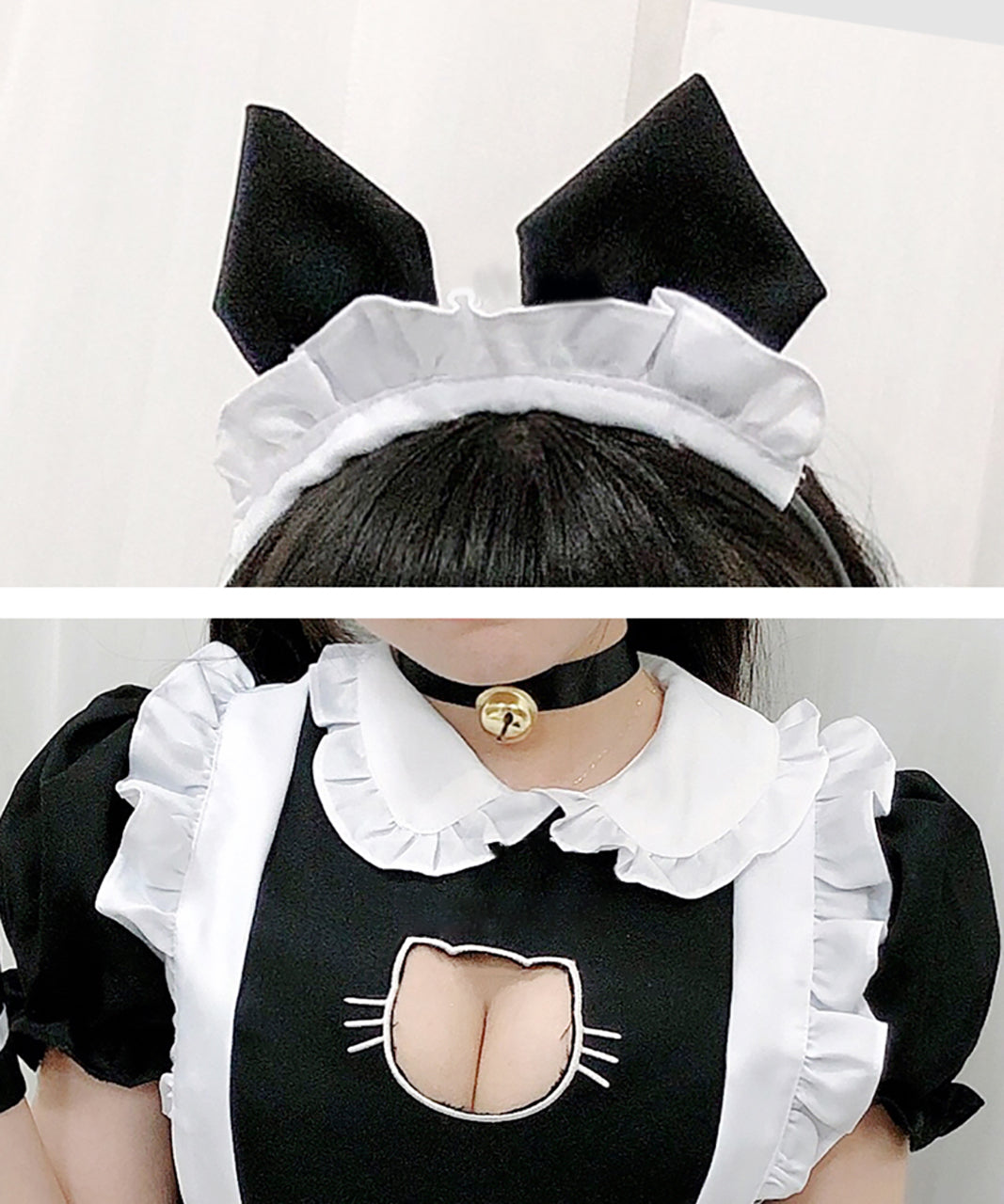 メイド服 ワンピース ロリータ フリル レース エプロン ミニ丈 猫