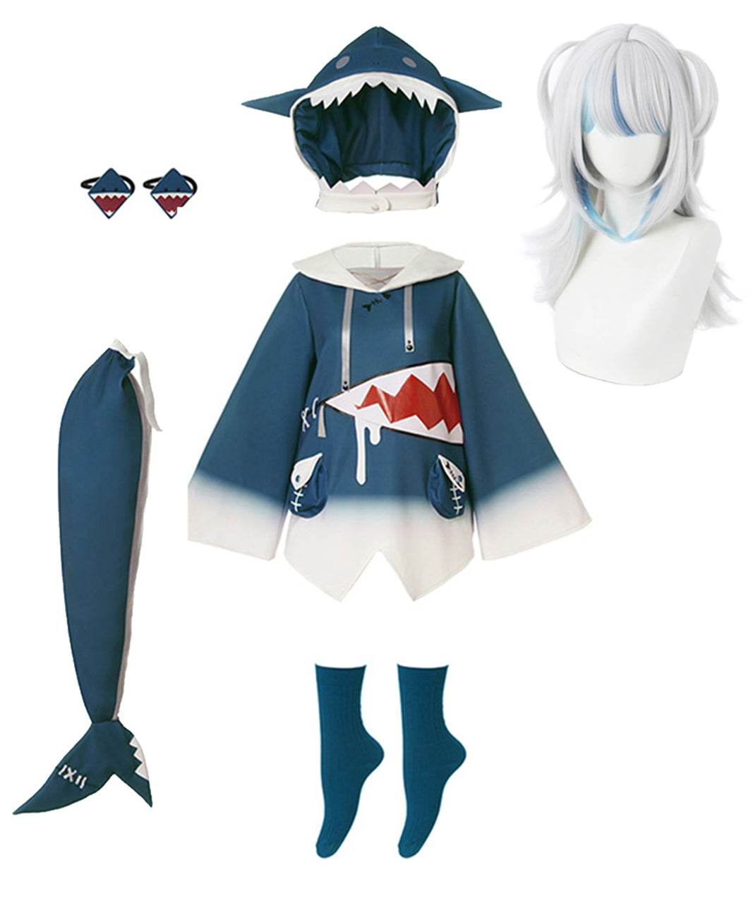 サメちゃん Gawr Gura がうる・ぐら ホロライブ VTuber ウィッグ付き セット コスプレ コスチューム 衣装 レディース 人気