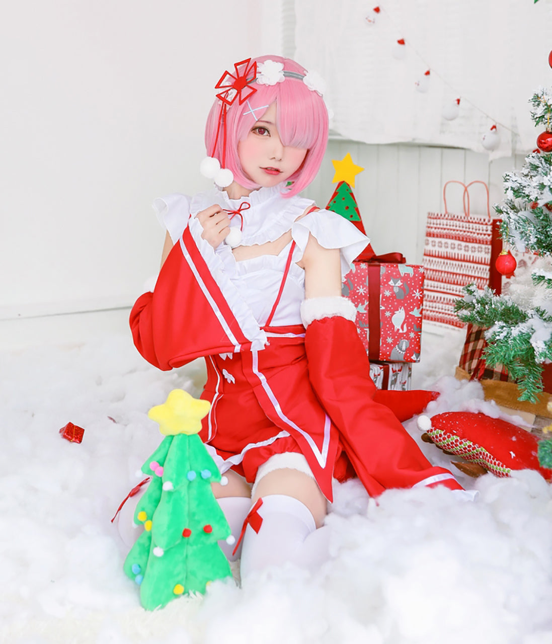 Re:ゼロから始める異世界生活 リゼロ レム ラム サンタ クリスマス ウィッグ付き メイド