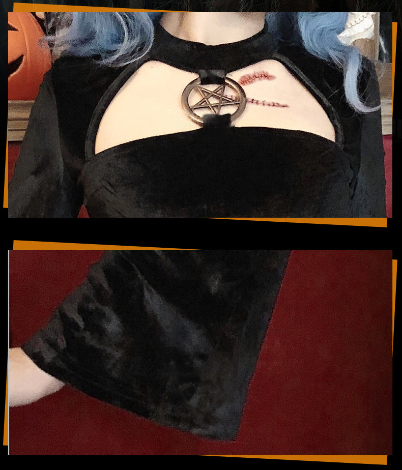 コウモリ 吸血鬼 ゴシック 風 六芒星 セクシーワンピース コスプレ ハロウィン 衣装