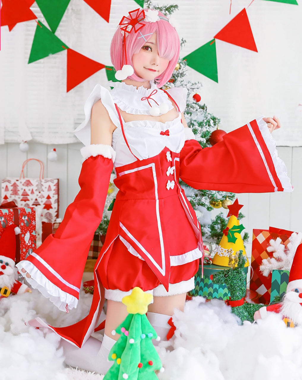 Re:ゼロから始める異世界生活 リゼロ レム ラム サンタ クリスマス ウィッグ付き メイド
