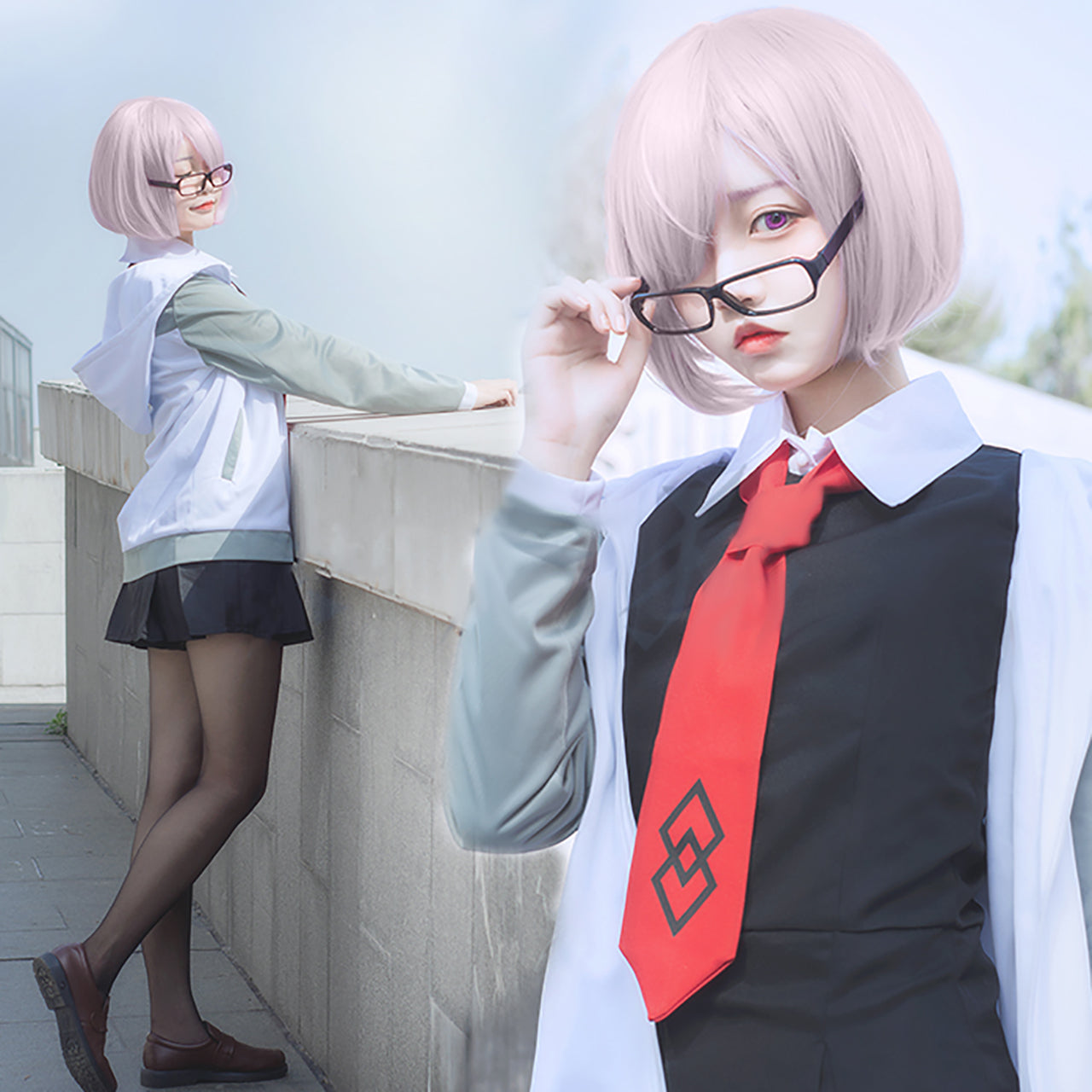 FGO Fate/Grand Order マシュ・キリエライト 風 制服 コスプレ 衣装 ウィッグ付き