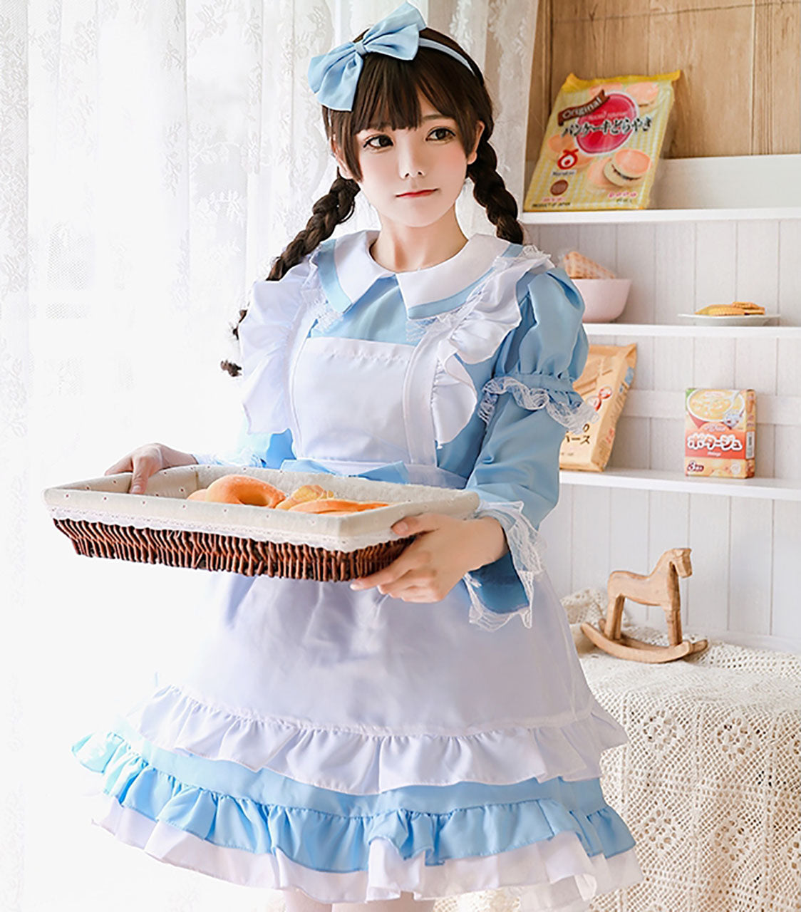 メイド服 コスプレ 半袖 長袖 2way仕様 ピンク ブルー ブラック
