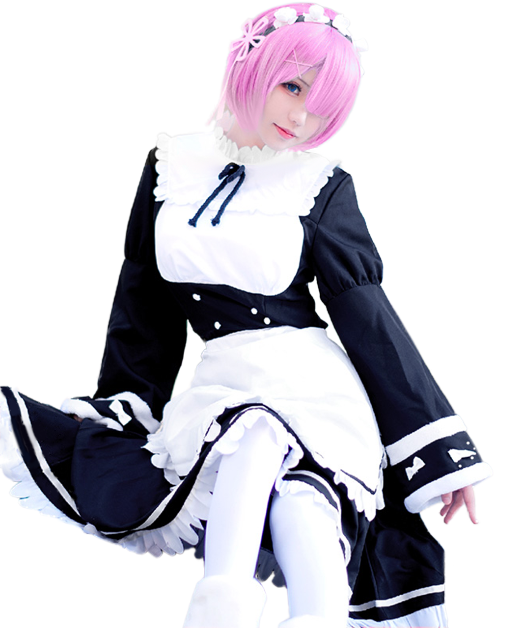リゼロ Re:ゼロから始める異世界生活 レム・ラム メイド服 衣装 長袖 ウィッグ付き★