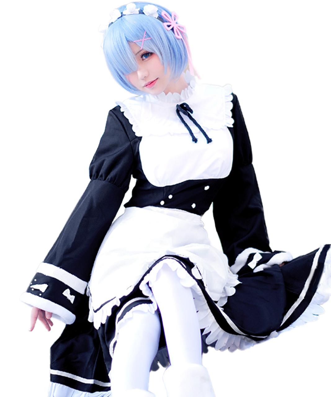 リゼロ Re:ゼロから始める異世界生活 レム・ラム メイド服 衣装 長袖 ウィッグ付き★