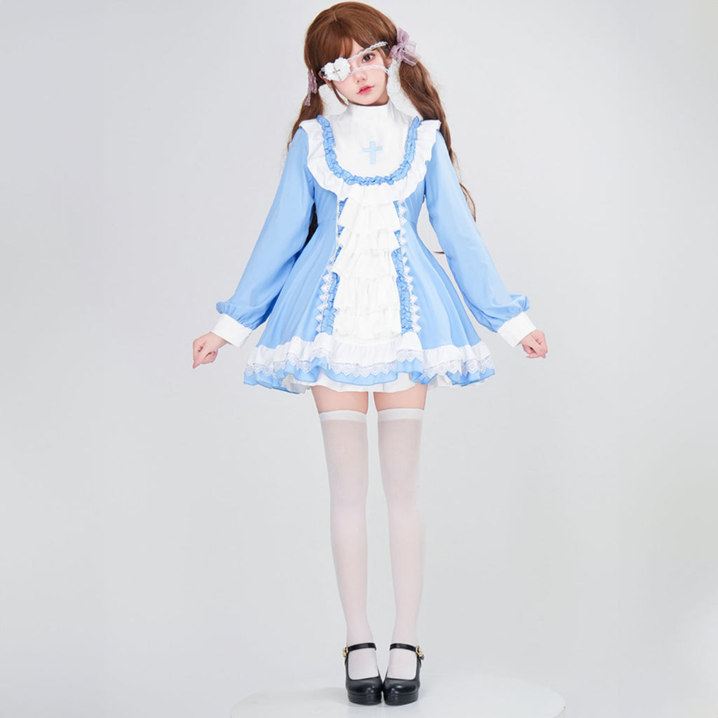 ハロウィン メイドコスチューム ２色 仮装 レディース 眼帯 メイド 黒 水色