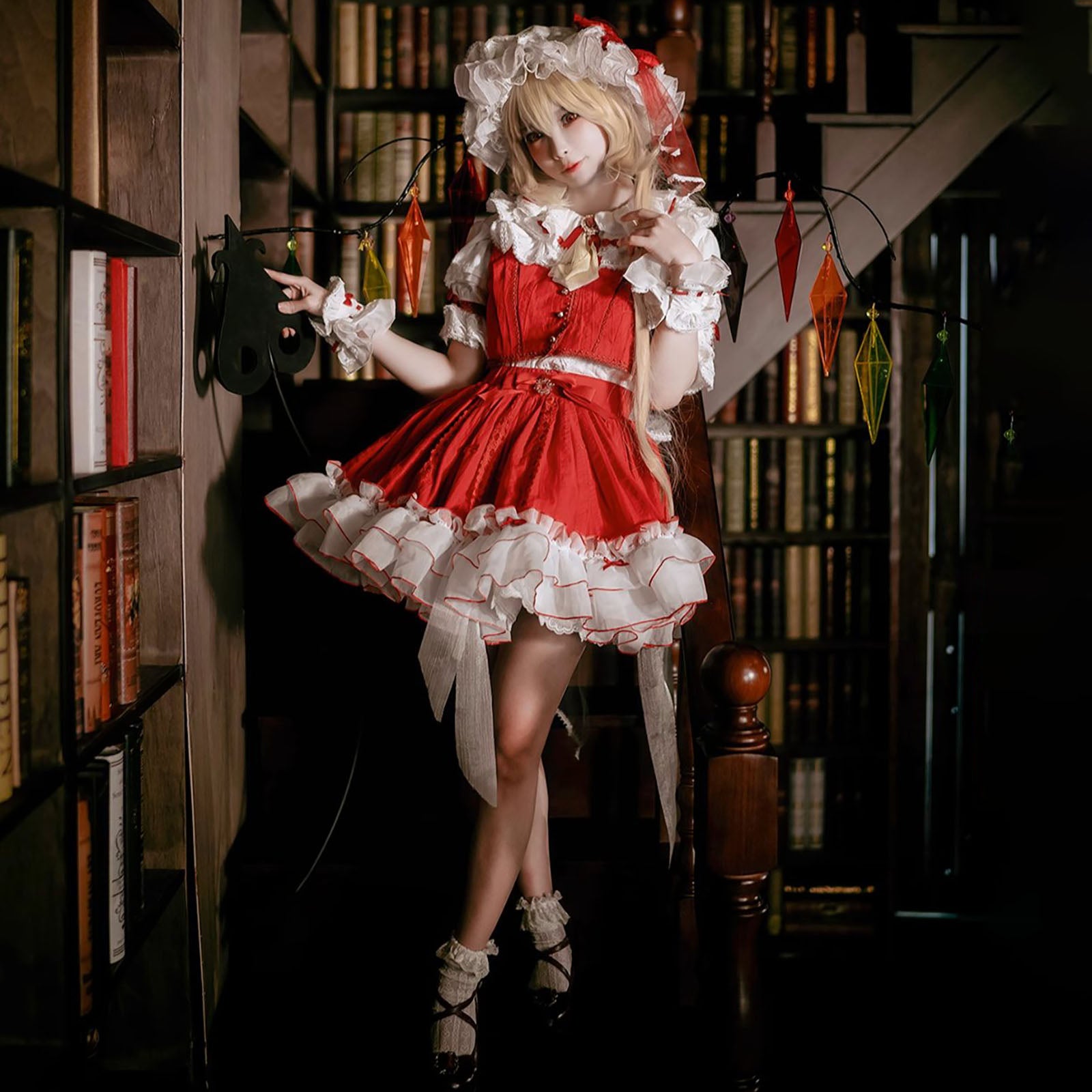 東方Project フランドール スカーレット コスプレ アニメ ハロウィン ロリータ 衣装 ワンピース 正面画像